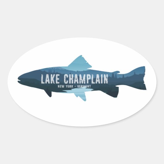 Lake Champlain New York Vermont Visvangst Ovale Sticker (Voorkant)