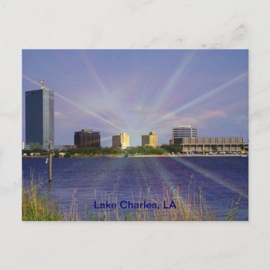 Lake Charles, LA Skyline met Sunburst Briefkaart (Voorkant)