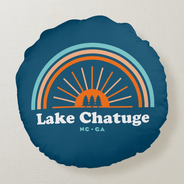 Lake Chatuge North Carolina Georgia Rainbow Throw Rond Kussen (Achterkant)