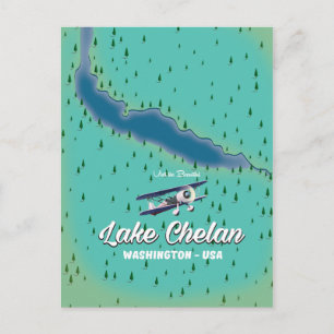 Lake Chelan Washington-kaart Briefkaart