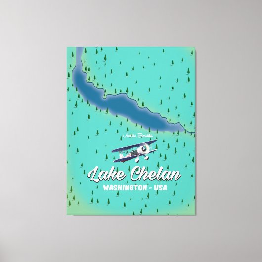 Lake Chelan Washington-kaart Canvas Afdruk (Voorkant)