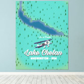 Lake Chelan Washington-kaart Canvas Afdruk (Insitu (Houten vloer))