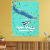Lake Chelan Washington-kaart Canvas Afdruk (Insitu (Woonkamer))