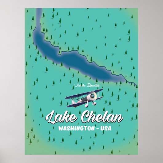 Lake Chelan Washington-kaart Poster (Voorkant)