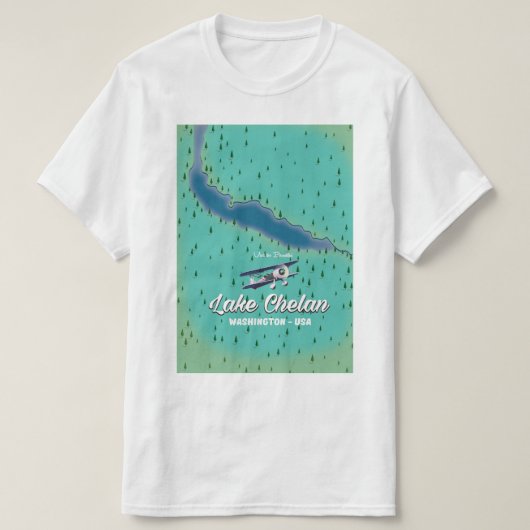 Lake Chelan Washington-kaart T-shirt (Design voorkant)