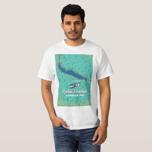 Lake Chelan Washington-kaart T-shirt (Voorkant volledig)