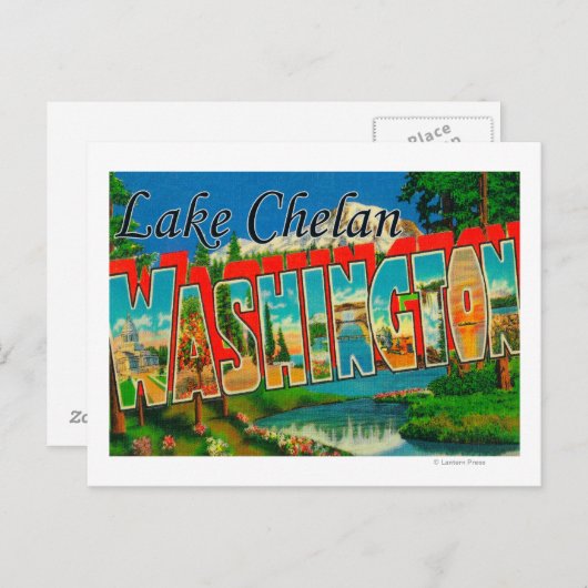 Lake Chelan, Washington - Large Letter Scenes Briefkaart (Voorkant / Achterkant)