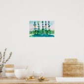Lake Chimes Blue Glass Landscape Painting Poster (Keuken)