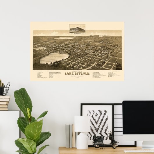 Lake City, FL Panoramic Map - 1885 Poster (Thuiskantoor)