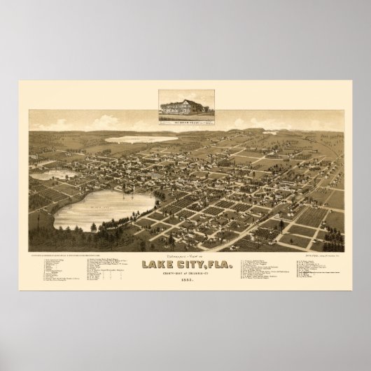 Lake City, FL Panoramic Map - 1885 Poster (Voorkant)