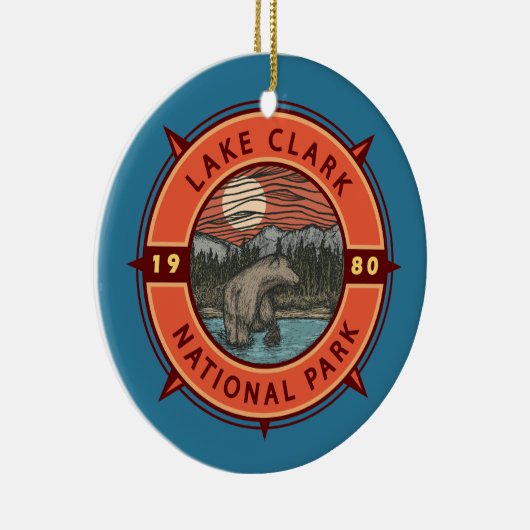 Lake Clark National Park Brown Beer Retro Compass Keramisch Ornament (Rechts)