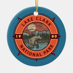 Lake Clark National Park Brown Beer Retro Compass Keramisch Ornament