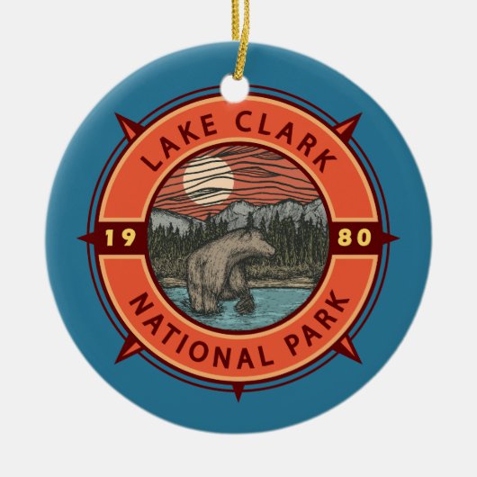 Lake Clark National Park Brown Beer Retro Compass Keramisch Ornament (Voorkant)