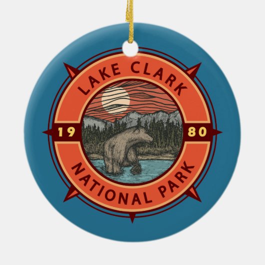 Lake Clark National Park Brown Beer Retro Compass Keramisch Ornament (Achterkant)