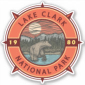 Lake Clark National Park Brown Beer Retro Compass Sticker (Voorkant)