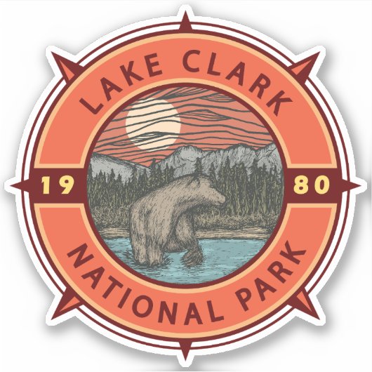 Lake Clark National Park Brown Beer Retro Compass Sticker (Voorkant)