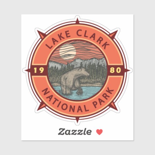 Lake Clark National Park Brown Beer Retro Compass Sticker (Vel)