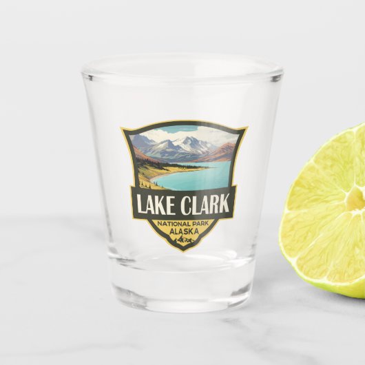 Lake Clark National Park Illustratie Reiskunst Shot Glas (Voorkant)