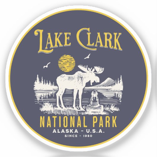 Lake Clark National Park Retro Woodland Scene Sticker (Voorkant)