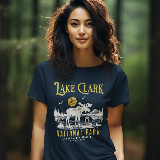 Lake Clark National Park Retro Woodland Scene Tri-Blend Shirt