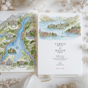 Lake Como Aquarel Panorama Kaart Trouwkaart
