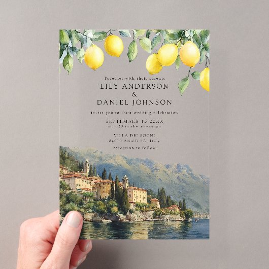 Lake Como Citroenen Italiaanse Bruiloft Acryl Uitnodigingen (Insitu (Draagbaar))