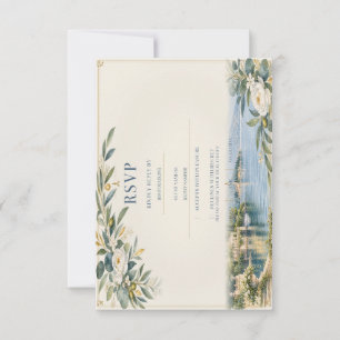 Lake Como Gedempte Blauwe & Gouden RSVP Kaartje