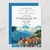 Lake Como Italië bruiloft uitnodiging Retro (Voorkant / Achterkant)