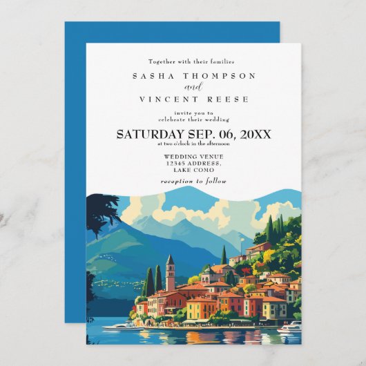 Lake Como Italië bruiloft uitnodiging Retro (Voorkant / Achterkant)