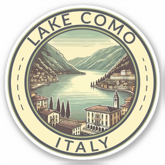 Lake Como Italië Illustratie Travel Art Badge Sticker (Voorkant)