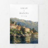 Lake Como Italië QR Code 3 Foto Bruiloft Drieluik Uitnodiging (Cover)