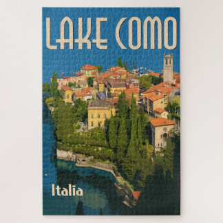 Lake Como, Italië | Retro Italiaanse Reisposter Pu Legpuzzel