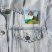 Lake Como Italië rijdt briefkaart. Vierkante Button 5,1 Cm (In situ)