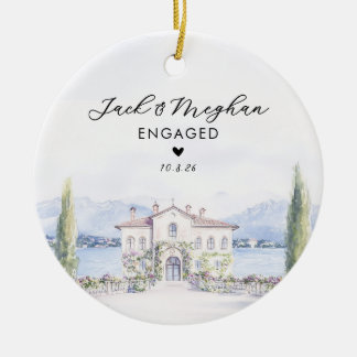 Lake Como Italië Verloving Villa Aquarel Op Maat Keramisch Ornament