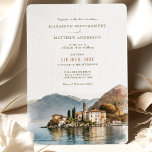 Lake Como Italy Destination Wedding Invitation Kaart<br><div class="desc">Deze voortreffelijke waterverf bruiloft-uitnodiging beschrijft de schoonheid en romance van het Comomeer in Italië. De verbluffende illustratie van de waterverf van het iconische meer wordt aangevuld met elegante typografie, waarbij alle belangrijke details van uw speciale dag aan de voorkant van de kaart worden bekendgemaakt. Ideaal voor paren die een bestemmingsbruiloft...</div>