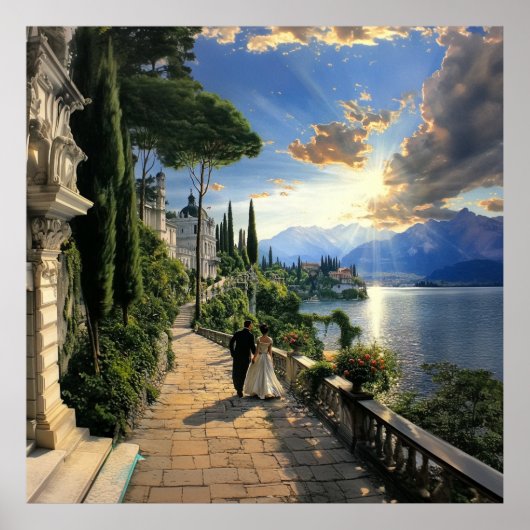 Lake Como Italy Square Travel Poster Art (Voorkant)