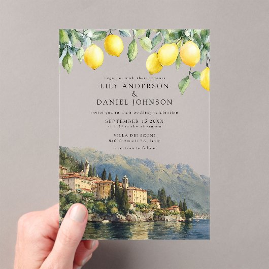 Lake Como Lemons Italian Wedding Acryl Uitnodigingen (Insitu (Draagbaar))
