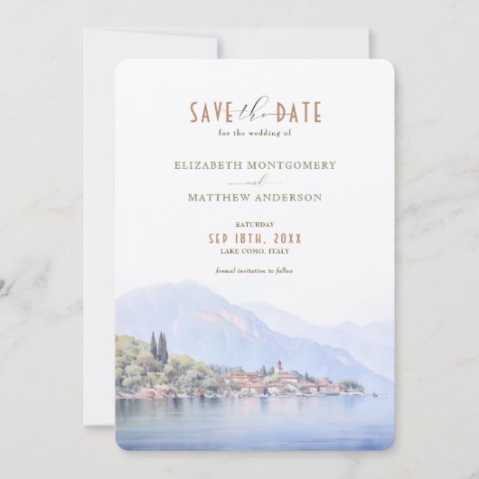 Lake Como Serenity Waterverf Save the Date Kaart (Voorkant)