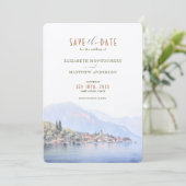 Lake Como Serenity Waterverf Save the Date Kaart (Staand voorkant)