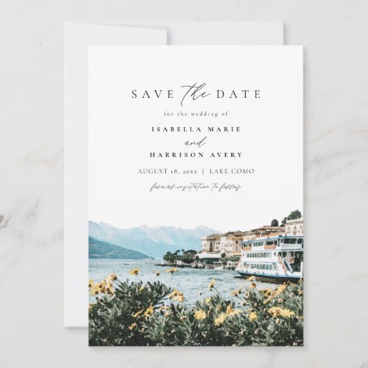 LAKE COMO Waterverf Italië Skyline sparen de Datum Kaart (Voorkant)