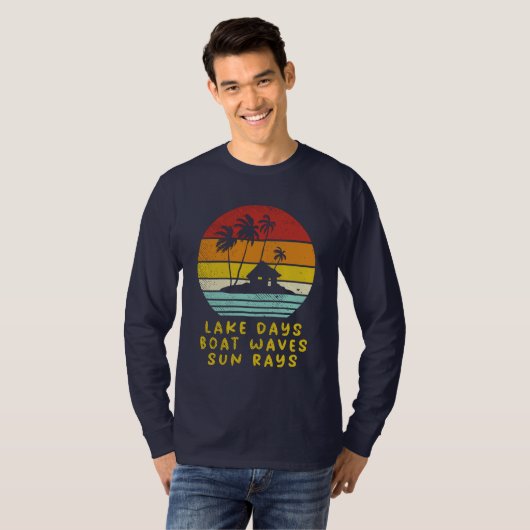 Lake Days Boat Waves Sun Rays Nautical T-shirt (Voorkant volledig)
