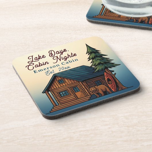 Lake Days, Cabin Nights Personlized Bier Onderzetter (Linkerzijde)