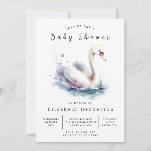 Lake Digital Swan Baby Shower Kaart (Voorkant)