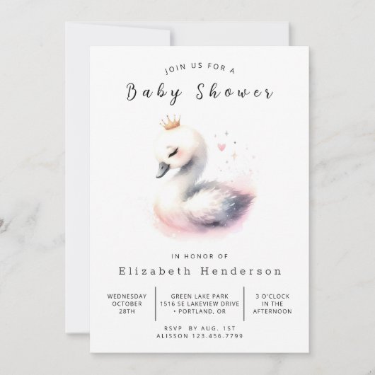 Lake Digital Swan Baby Shower Kaart (Voorkant)