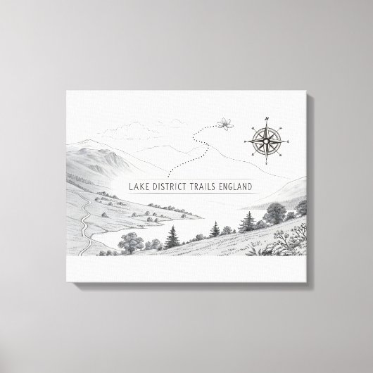 Lake District Engeland Trails Inkt Schets Muurkuns Canvas Afdruk (Voorkant)