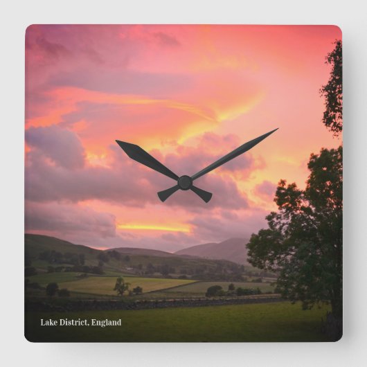 Lake District England Sunset Vierkante Klok (Voorkant)