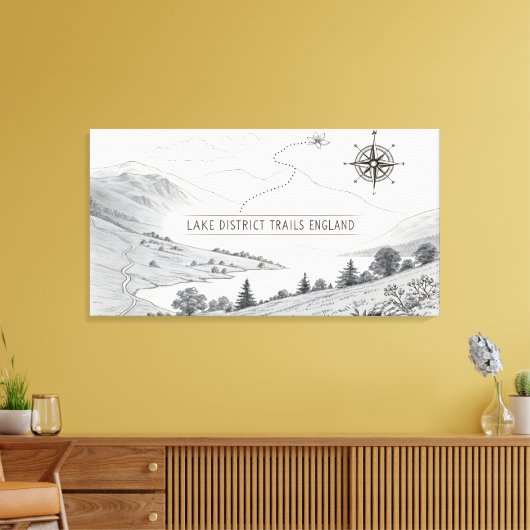 Lake District England Trails Ink Sketch Wall Art Canvas Afdruk (Insitu (Woonkamer))