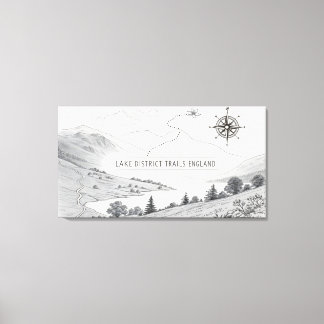 Lake District England Trails Ink Sketch Wall Art Canvas Afdruk