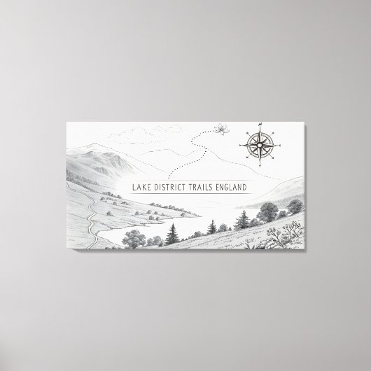 Lake District England Trails Ink Sketch Wall Art Canvas Afdruk (Voorkant)