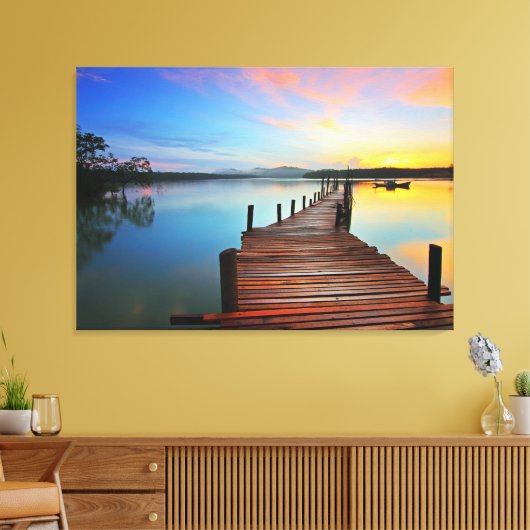 Lake Dock Pier Sunrise Canvas Afdruk (Insitu (Woonkamer))